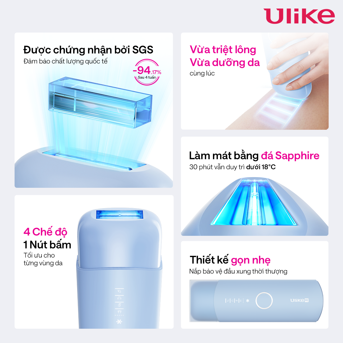 Máy triệt lông Ulike ME công nghệ làm mát Ice Cooling IPL Sapphire Xanh thiên thanh